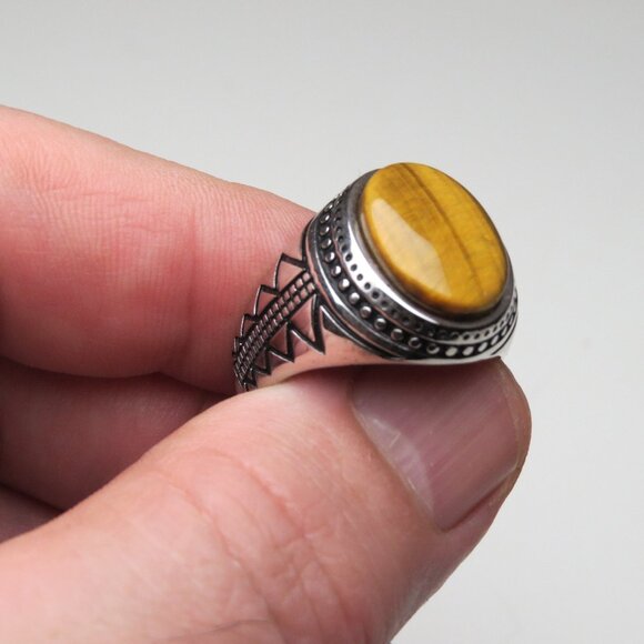*925 Sterling Silver Tiger eye TibetMen's Ring